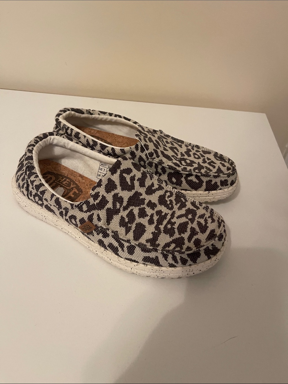 Hey Dude Women's Slip-On Leopard Print Shoes in Cream and Brown